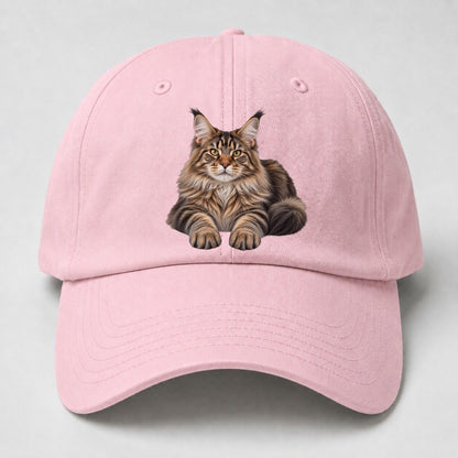 Maine Coon Reclining Paws Forward Realistic Cat Portrait Baseball Cap – Pink