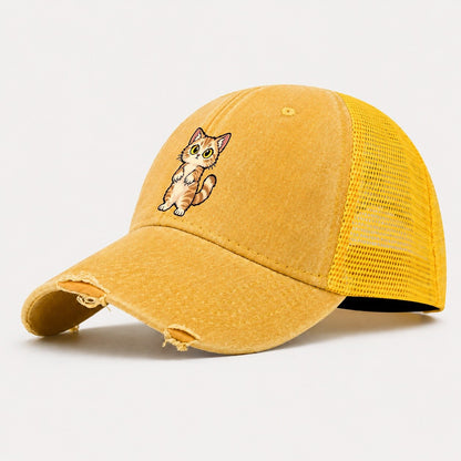 Munchkin Standing Up Peeking Cats Washed Trucker Hat – Yellow