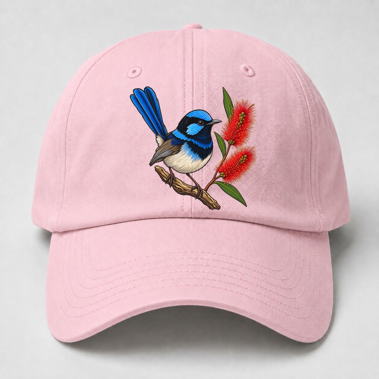 Superb Fairywren And Bottlebrush Australia Cultural Icons Baseball Cap – Pink