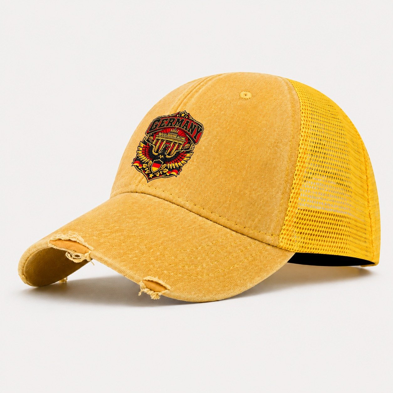 Germany Retro Badge Country Logos Washed Trucker Hat – Yellow