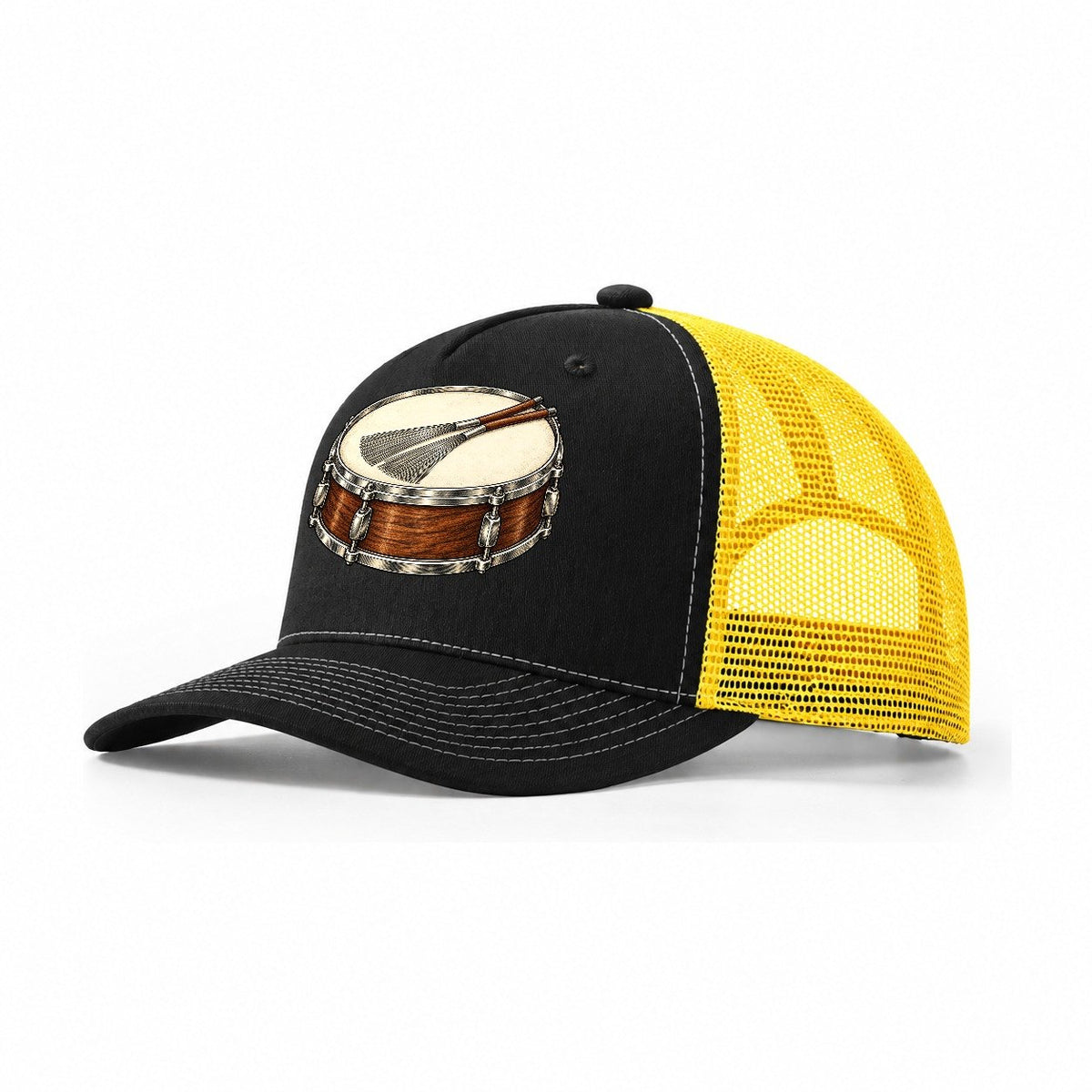 Snare With Resting Brushes Pastimes Companions Trucker Hat – Black Yellow