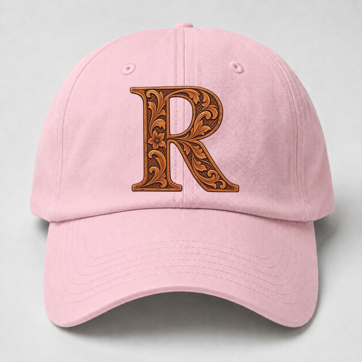 Tooled Leather R Monogram Baseball Cap – Pink