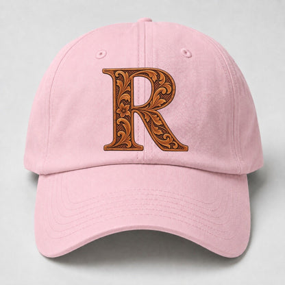 Tooled Leather R Monogram Baseball Cap – Pink