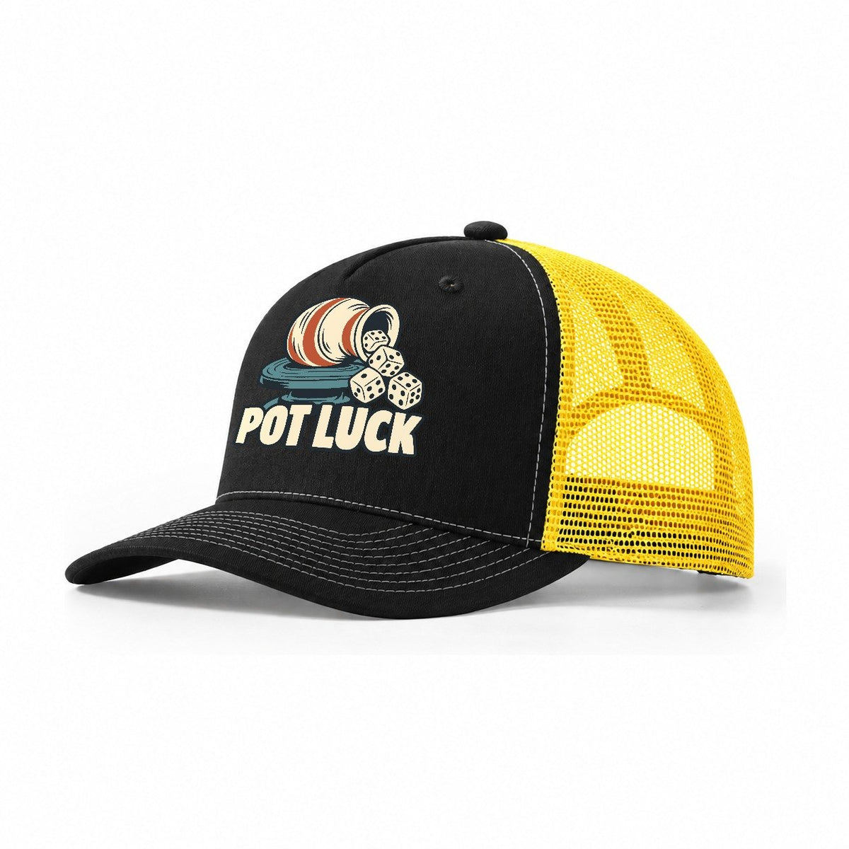 Pot Luck Familiar Punchlines Trucker Hat – Black Yellow