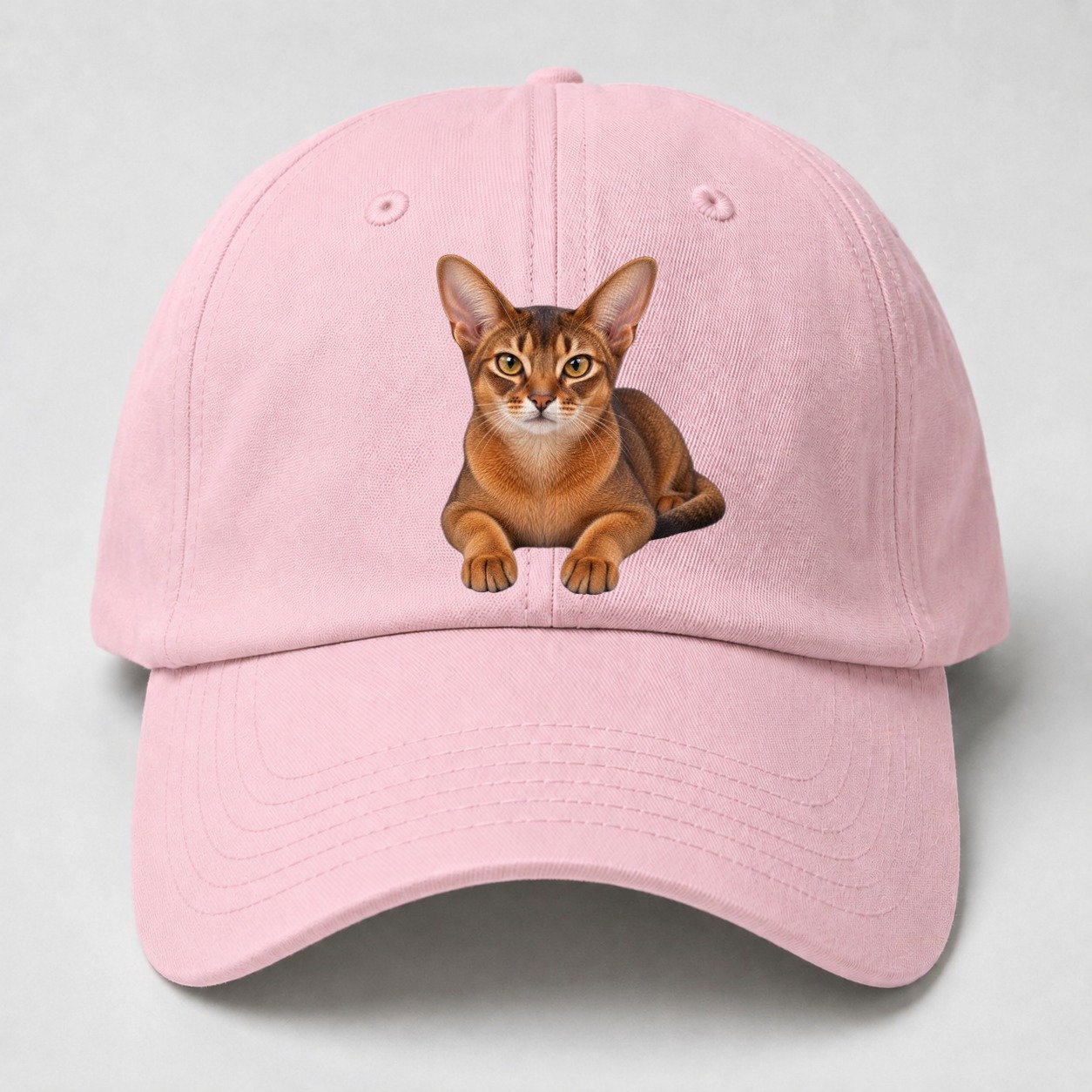 Abyssinian Reclining Paws Forward Realistic Cat Portrait Baseball Cap – Pink