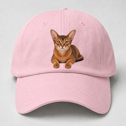 Abyssinian Reclining Paws Forward Realistic Cat Portrait Baseball Cap – Pink