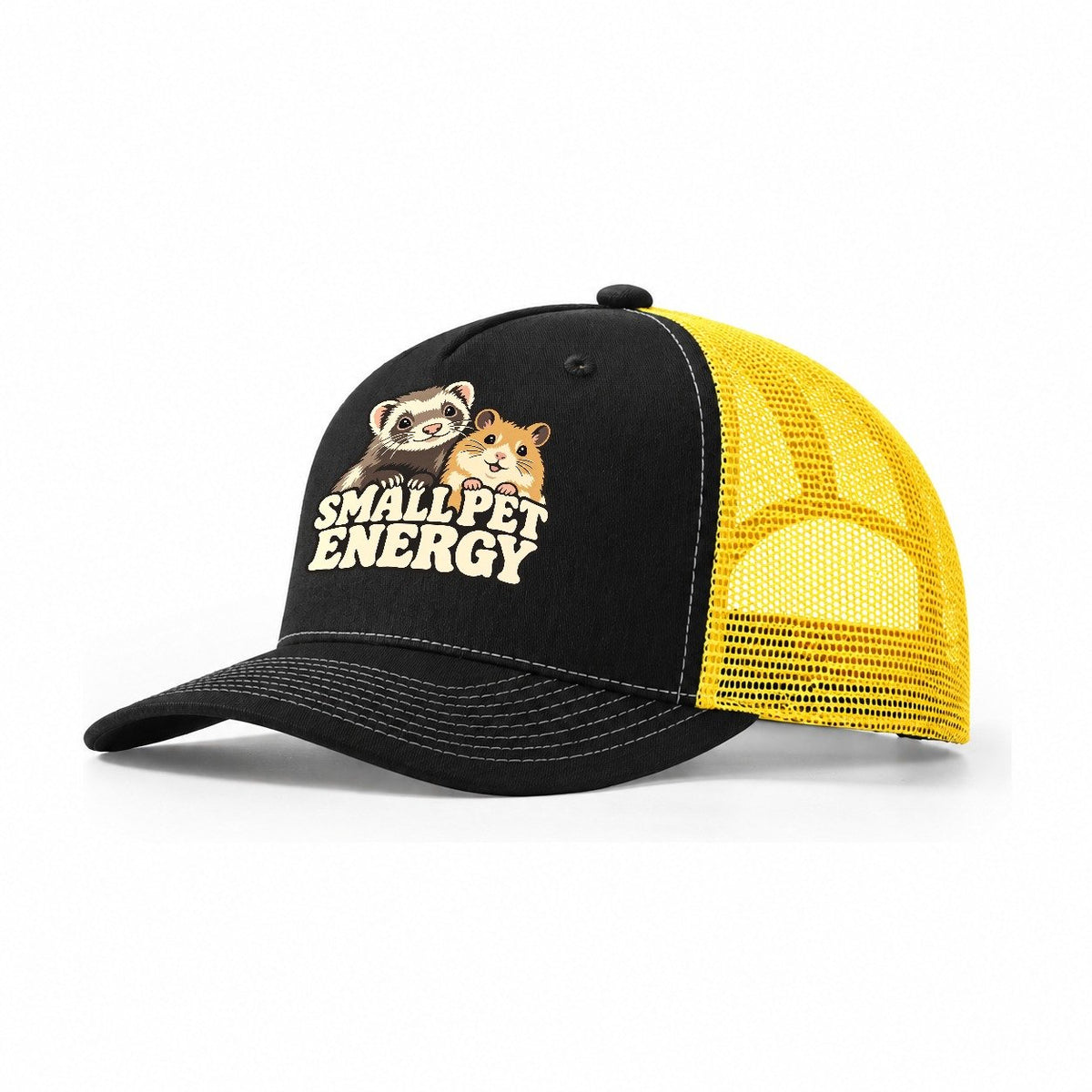 Small Pet Energy Small Pet Logos Trucker Hat – Black Yellow