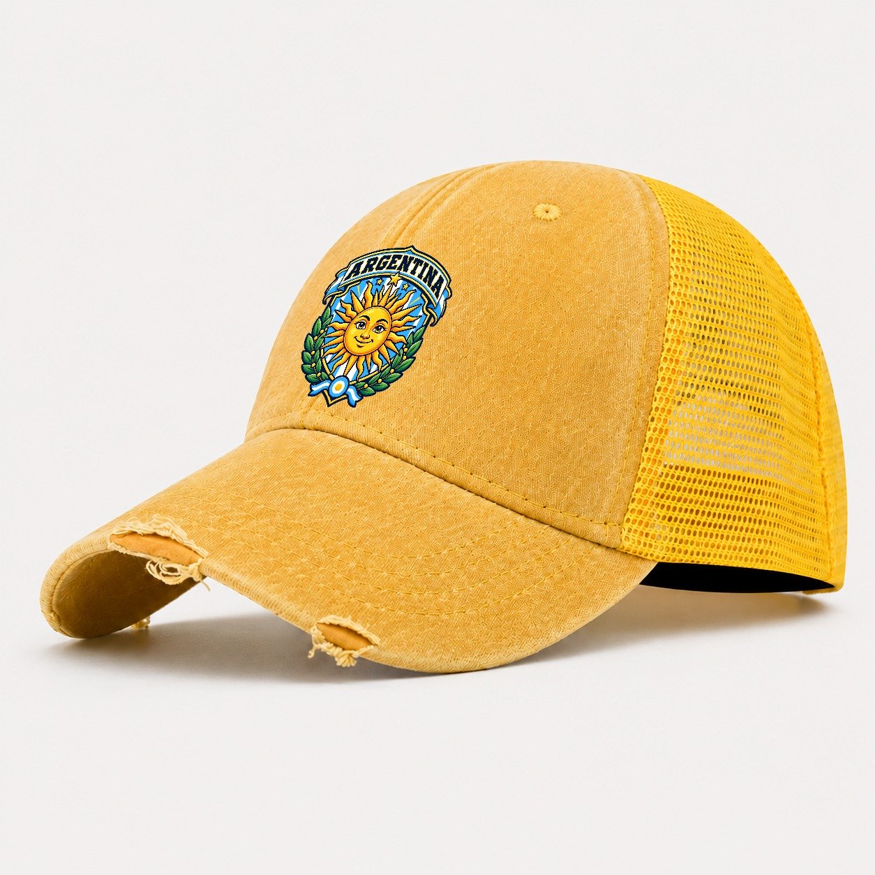 Argentina Retro Badge Country Logos Washed Trucker Hat – Yellow