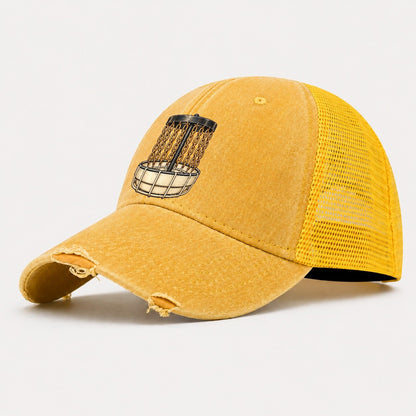 Chain Basket Disc Golf Washed Trucker Hat – Yellow