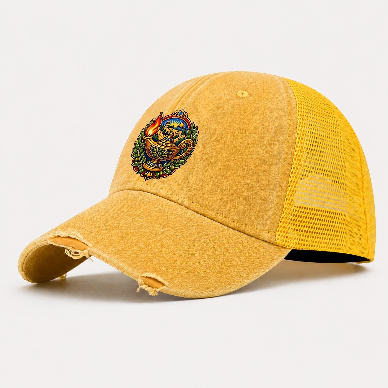 Ancient Oil Lamp Jerusalem Washed Trucker Hat – Yellow