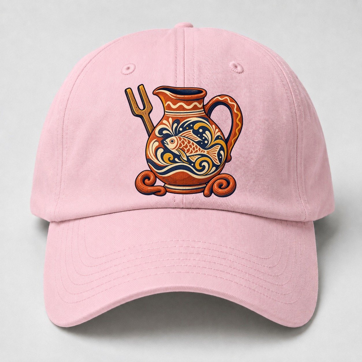 British Slipware Jug Kiln Fork And Clay Swirls Uk Culture Heritage Baseball Cap – Pink