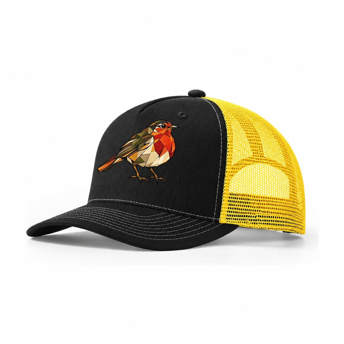American Robin Wildwood Mosaic Trucker Hat – Black Yellow