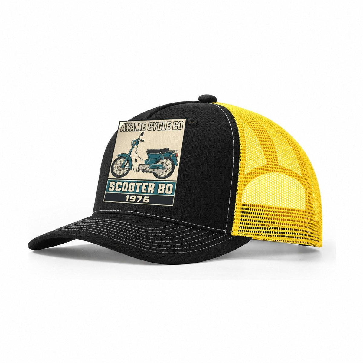 Ayame Scooter 80 Showa Speed Plates Trucker Hat – Black Yellow