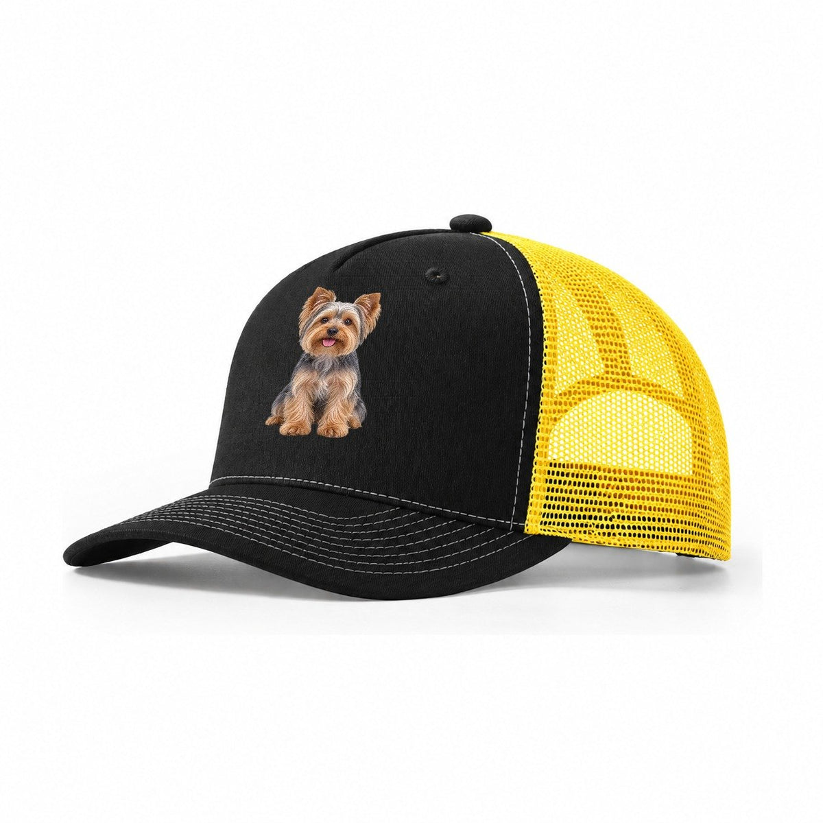 Yorkshire Terrier Sitting Top Breeds Trucker Hat – Black Yellow