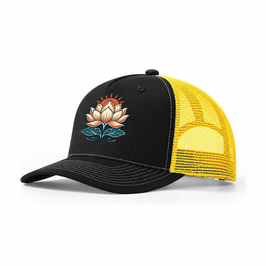 Lotus Dawn Quiet Wards Heritage Trucker Hat – Black Yellow
