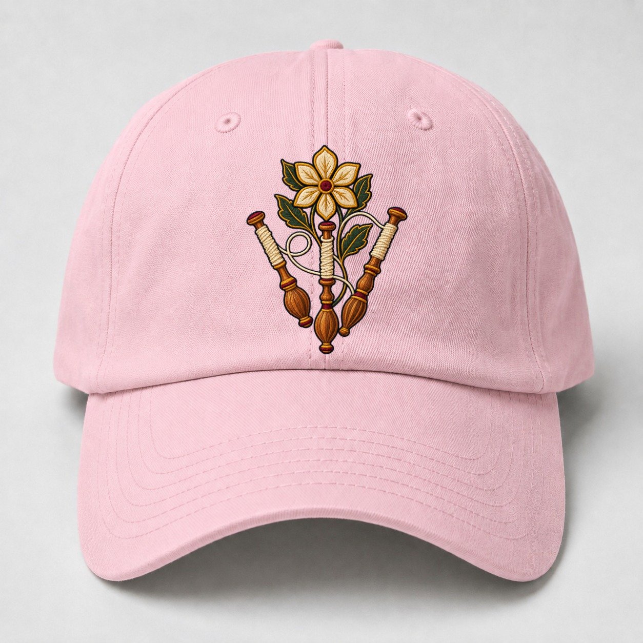 Three Lace Bobbins And Six Petal Linen Bloom Uk Culture Heritage Baseball Cap – Pink