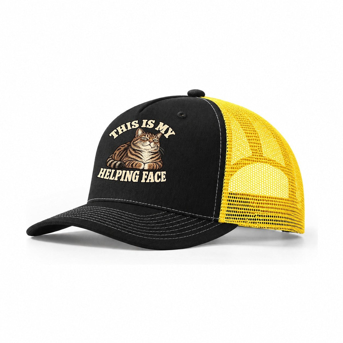 Tabby Helping Face Character Club Trucker Hat – Black Yellow