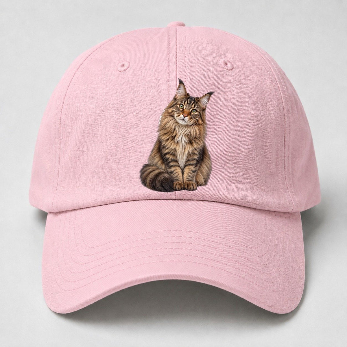 Maine Coon Seated Portrait Realistic Cat Portrait Baseball Cap – Pink