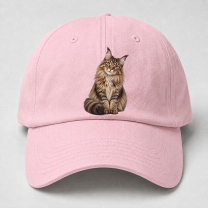 Maine Coon Seated Portrait Realistic Cat Portrait Baseball Cap – Pink