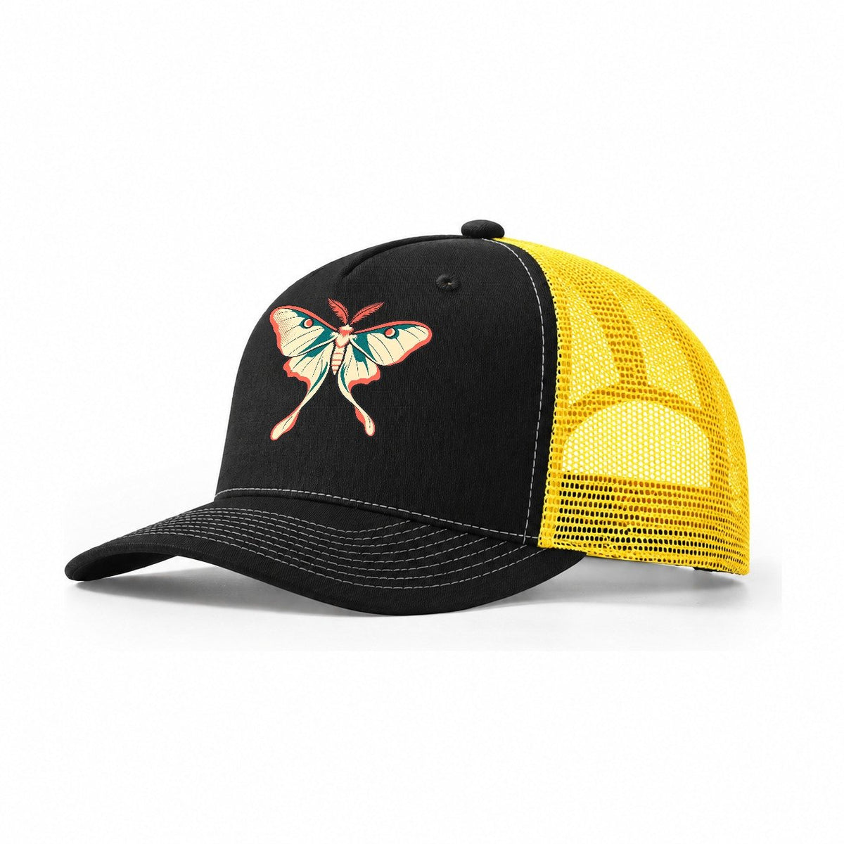 Luna Moth Turn Trucker Hat – Black Yellow