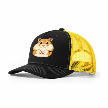 Golden Hamster Cheek Pouches Small Pet Logos Trucker Hat – Black Yellow