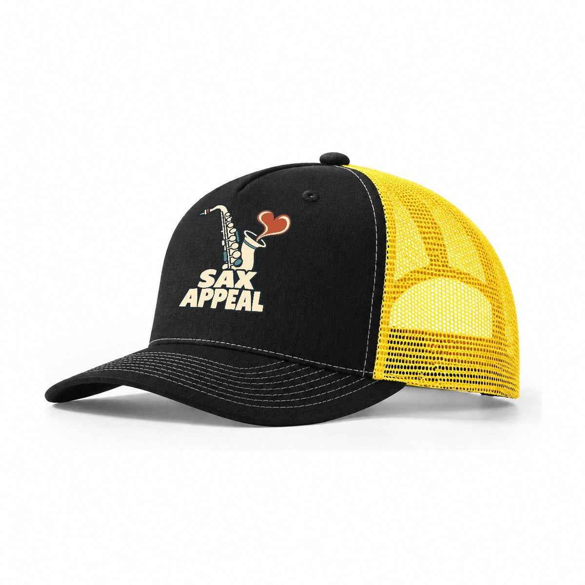 Sax Appeal Familiar Punchlines Trucker Hat – Black Yellow