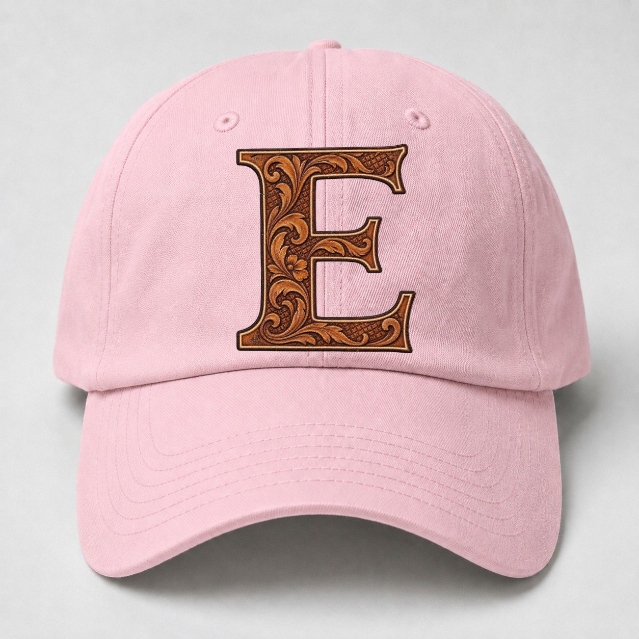 Tooled Leather E Monogram Baseball Cap – Pink