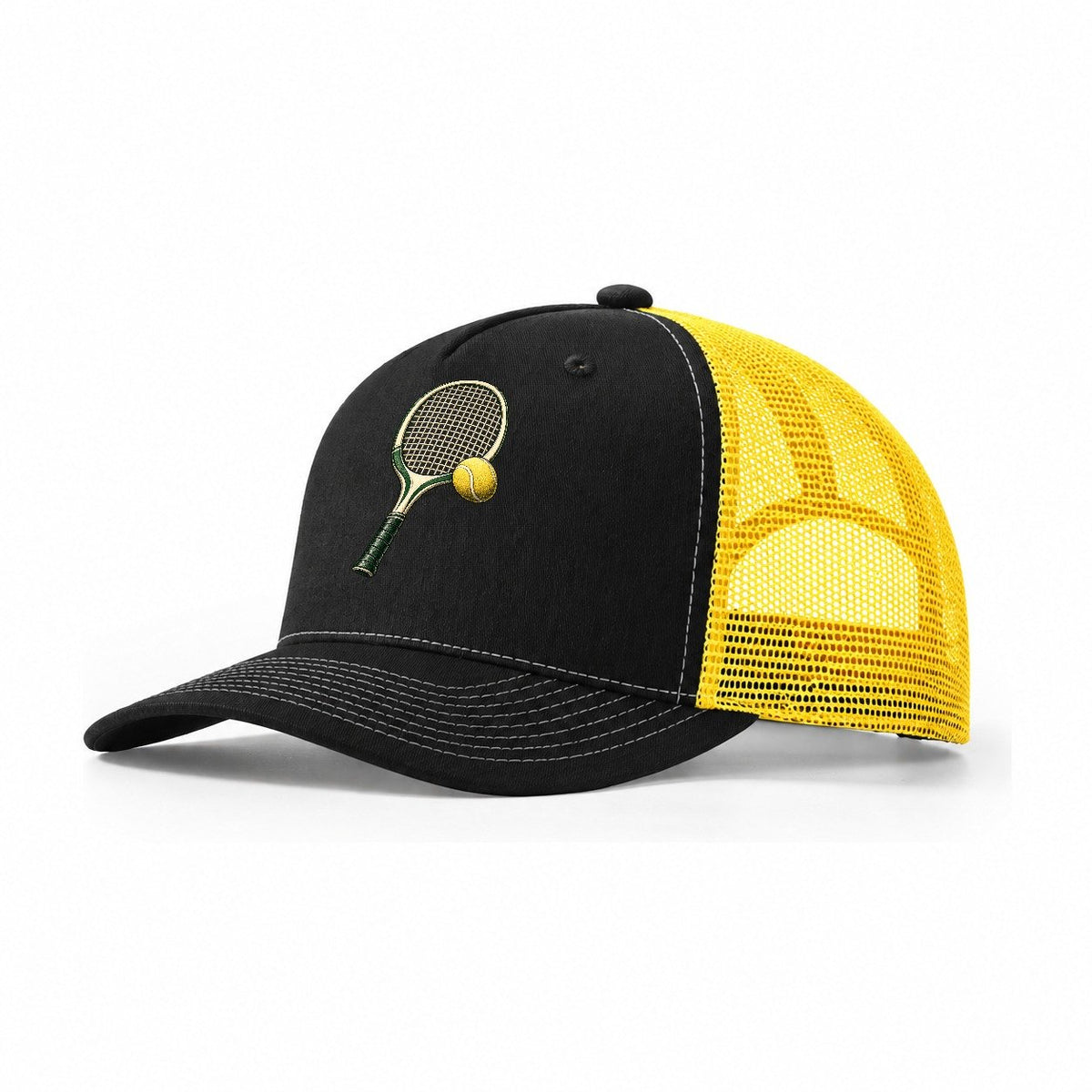 Tennis Racket Ball Balance Pastimes Companions Trucker Hat – Black Yellow