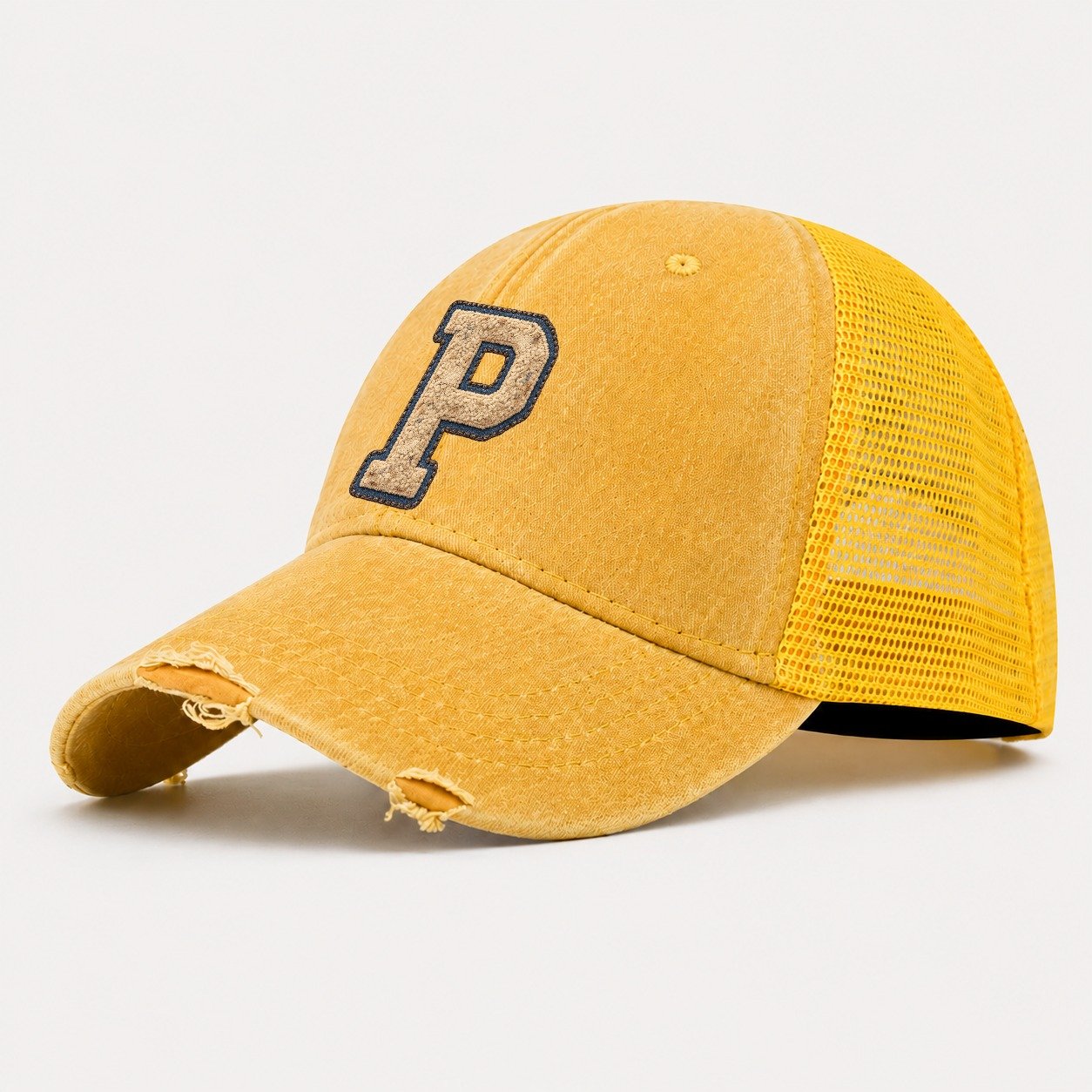 Varsity Chenille P Monogram Washed Trucker Hat – Yellow