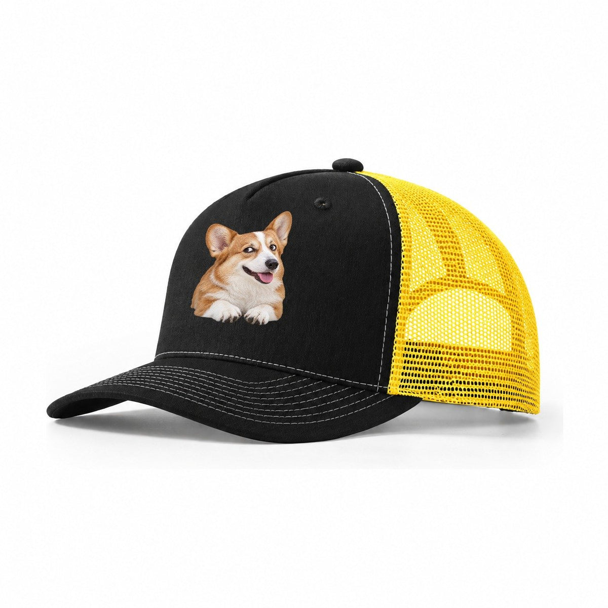 Corgi Side Eye Portrait Everyday Originals Trucker Hat – Black Yellow