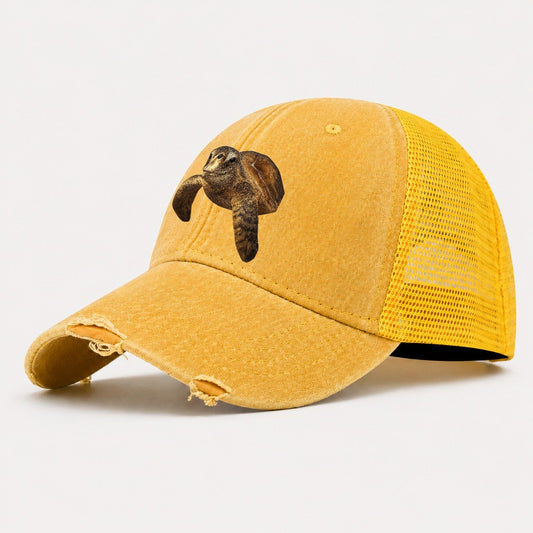 Sea Turtle Portrait Design Washed Trucker Hat – Yellow