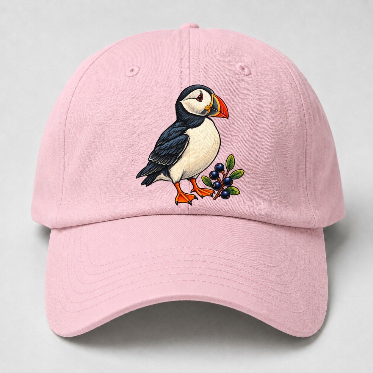 Atlantic Puffin And Crowberry Canada Cultural Icons Baseball Cap – Pink