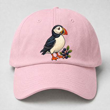 Atlantic Puffin And Crowberry Canada Cultural Icons Baseball Cap – Pink