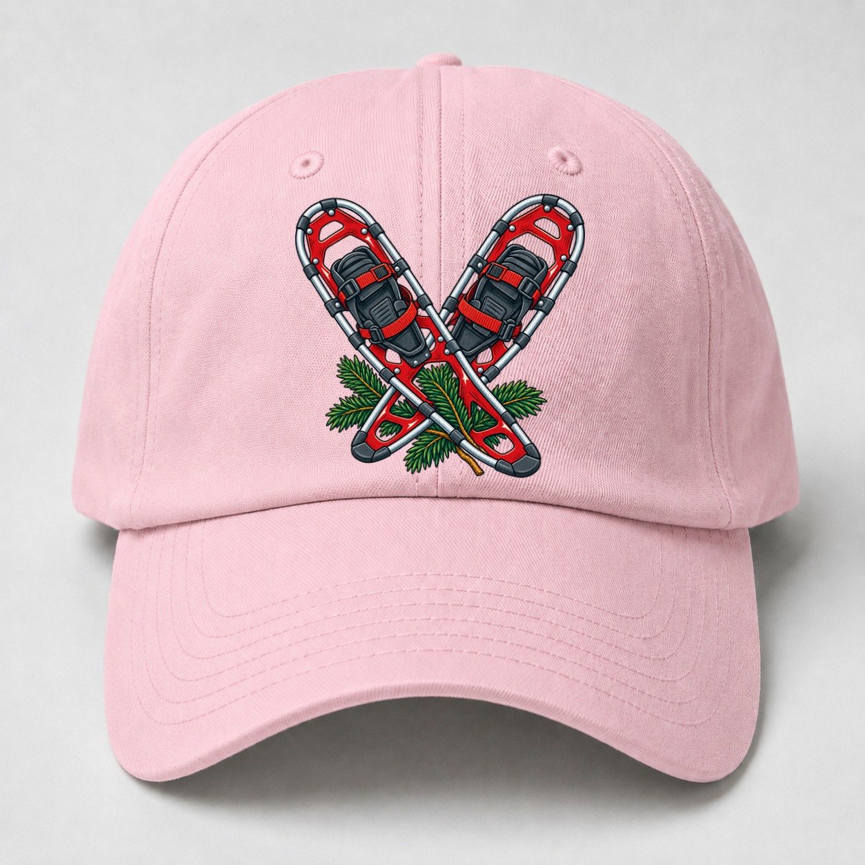 Modern Aluminum Snowshoes And Balsam Bough Canada Cultural Icons Baseball Cap – Pink