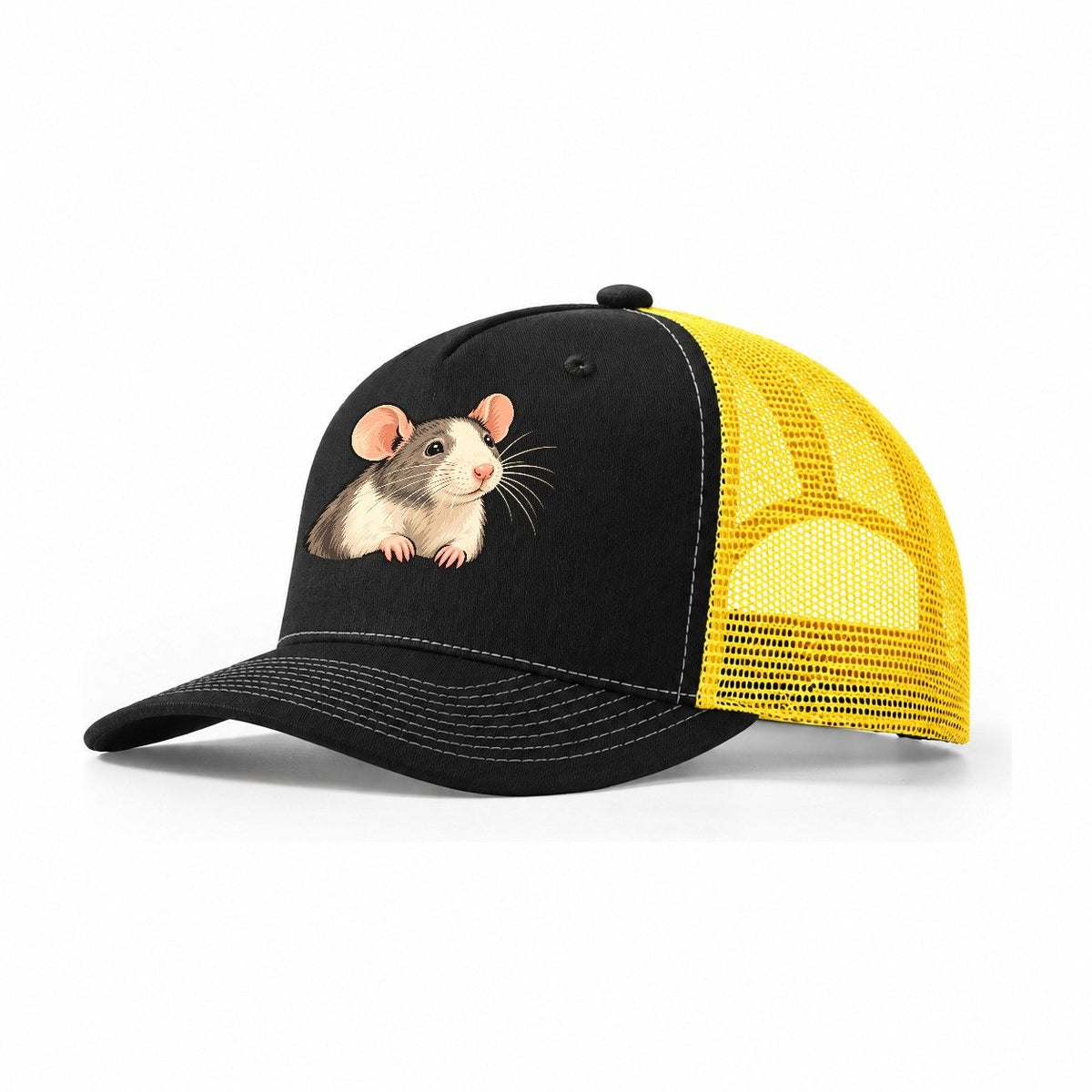 Fancy Rat Bright Nose Small Pet Logos Trucker Hat – Black Yellow