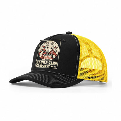 Goat Anything Slurp Club Trucker Hat – Black Yellow