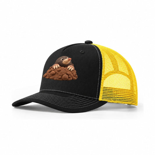 Mole Hill Peek Trucker Hat – Black Yellow