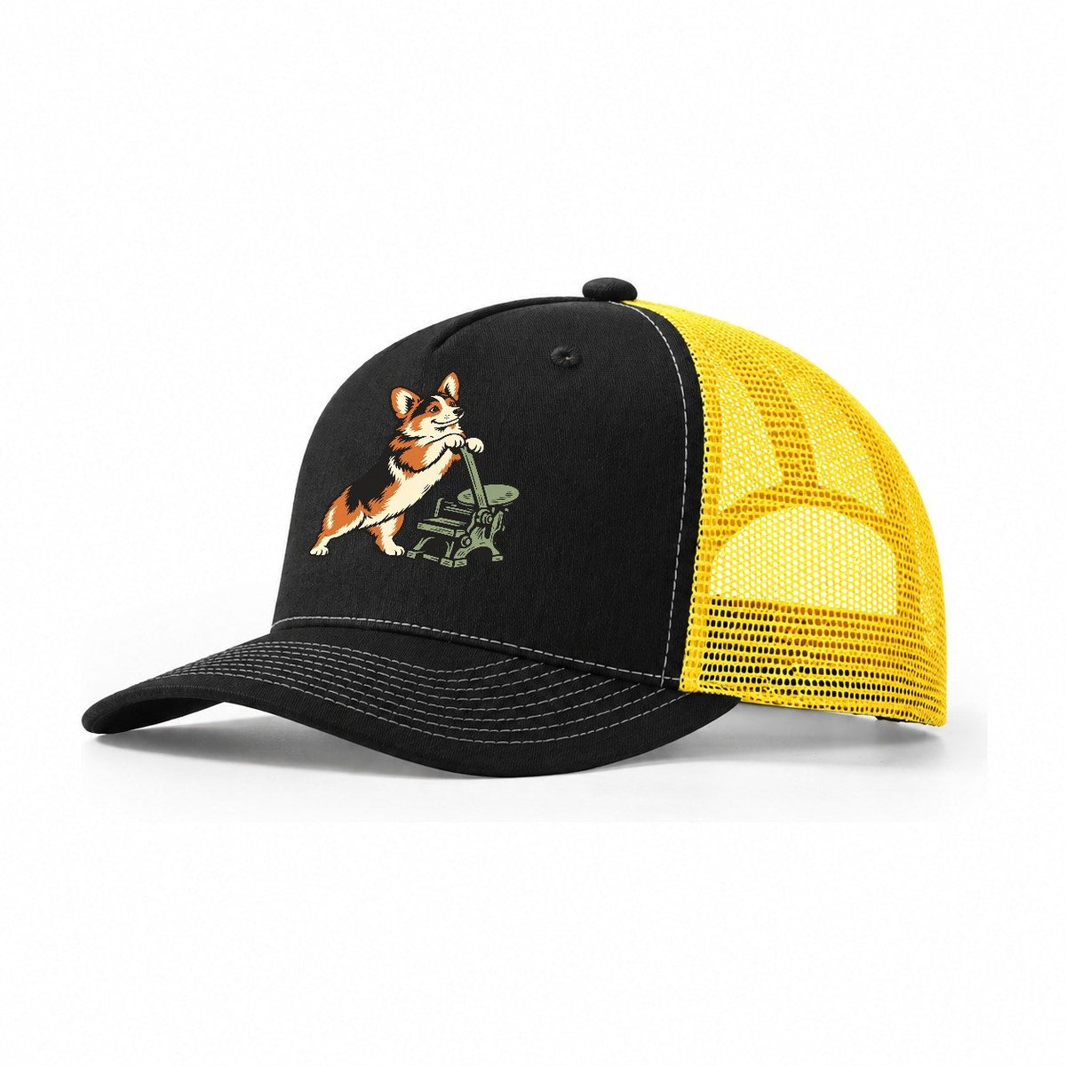 Corgi Letterpress Sundown Familiars Trucker Hat – Black Yellow