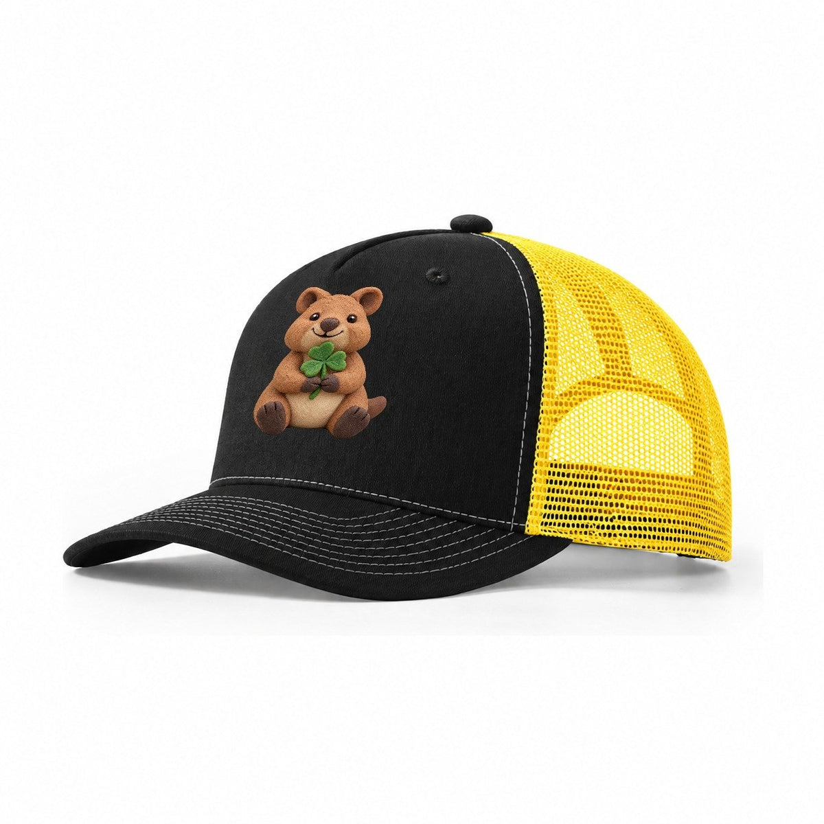Quokka Clover Hold Trucker Hat – Black Yellow