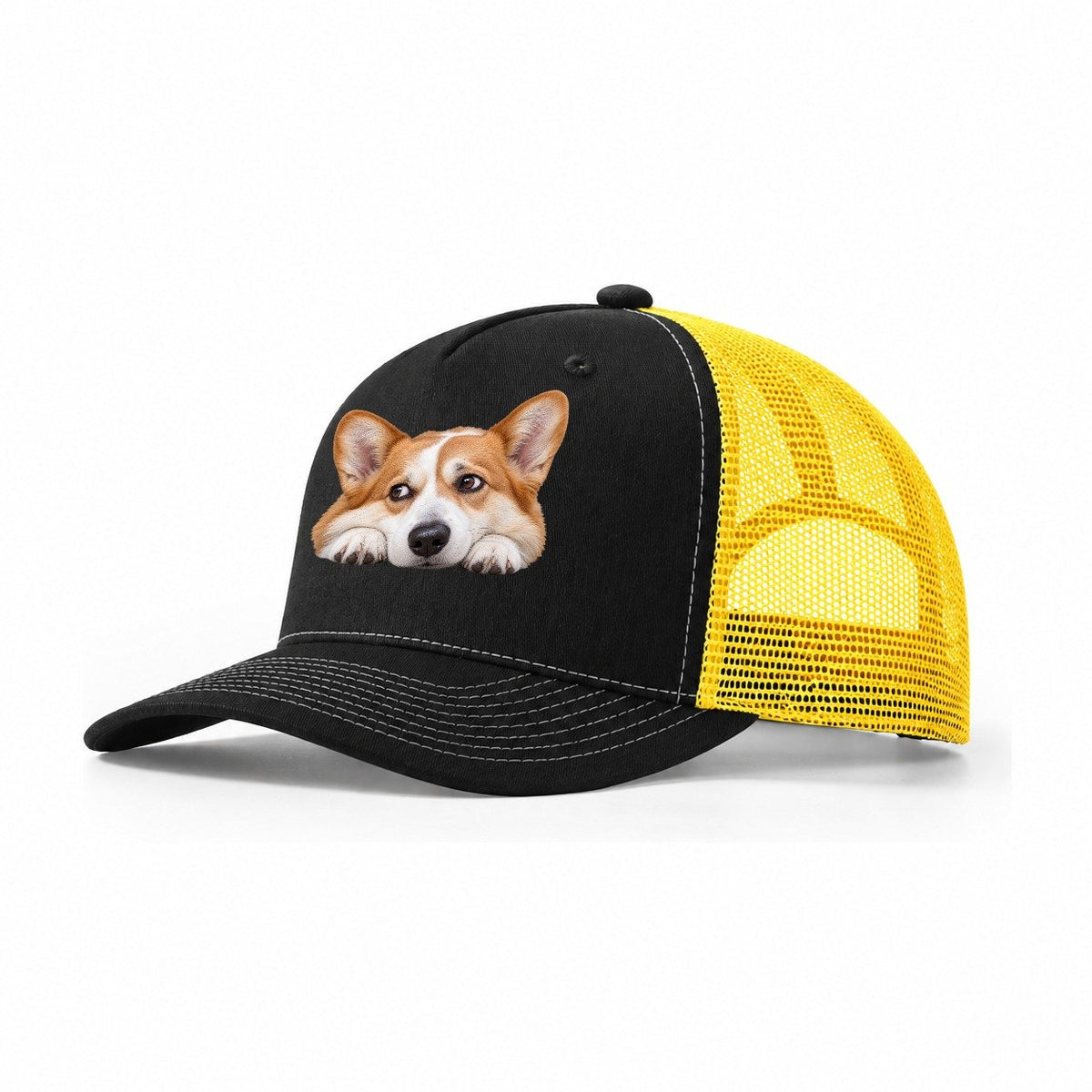 Corgi Resting Chin Character Club Trucker Hat – Black Yellow