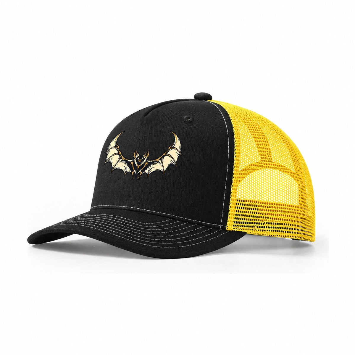 Bat Crescent Wings Sundown Familiars Trucker Hat – Black Yellow