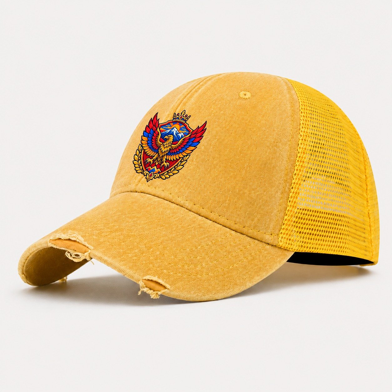 Armenia Heraldic Crest Country Logos Washed Trucker Hat – Yellow