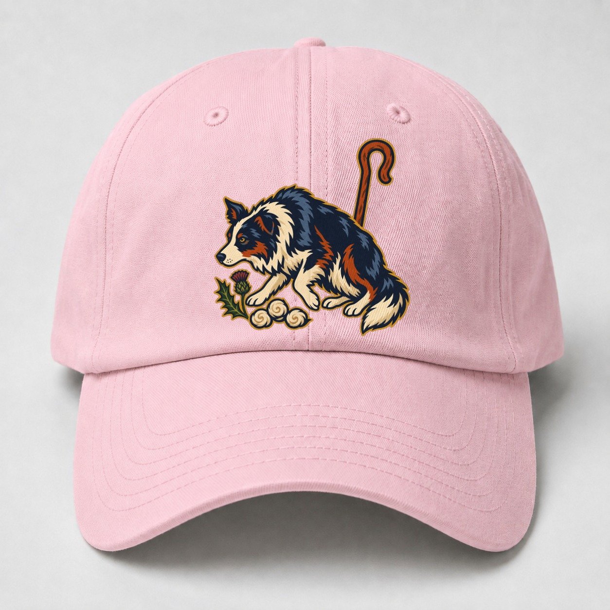 Shepherd Crook Sheepdog And Wool Sprig Uk Culture Heritage Baseball Cap – Pink