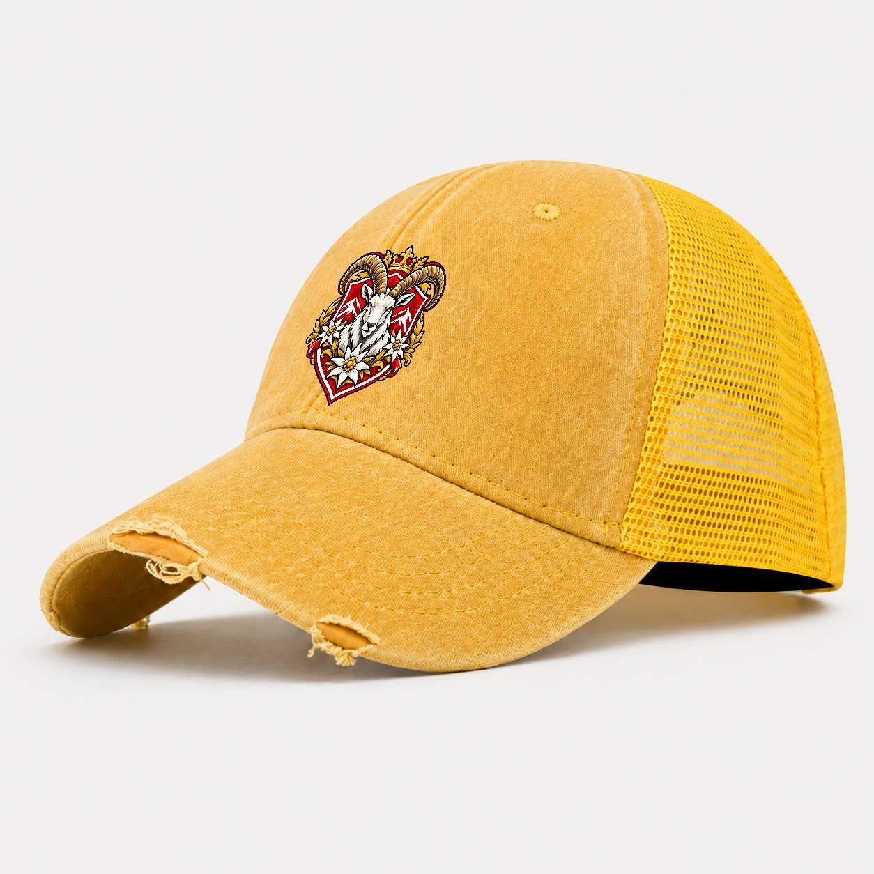 Switzerland Heraldic Crest Country Logos Washed Trucker Hat – Yellow