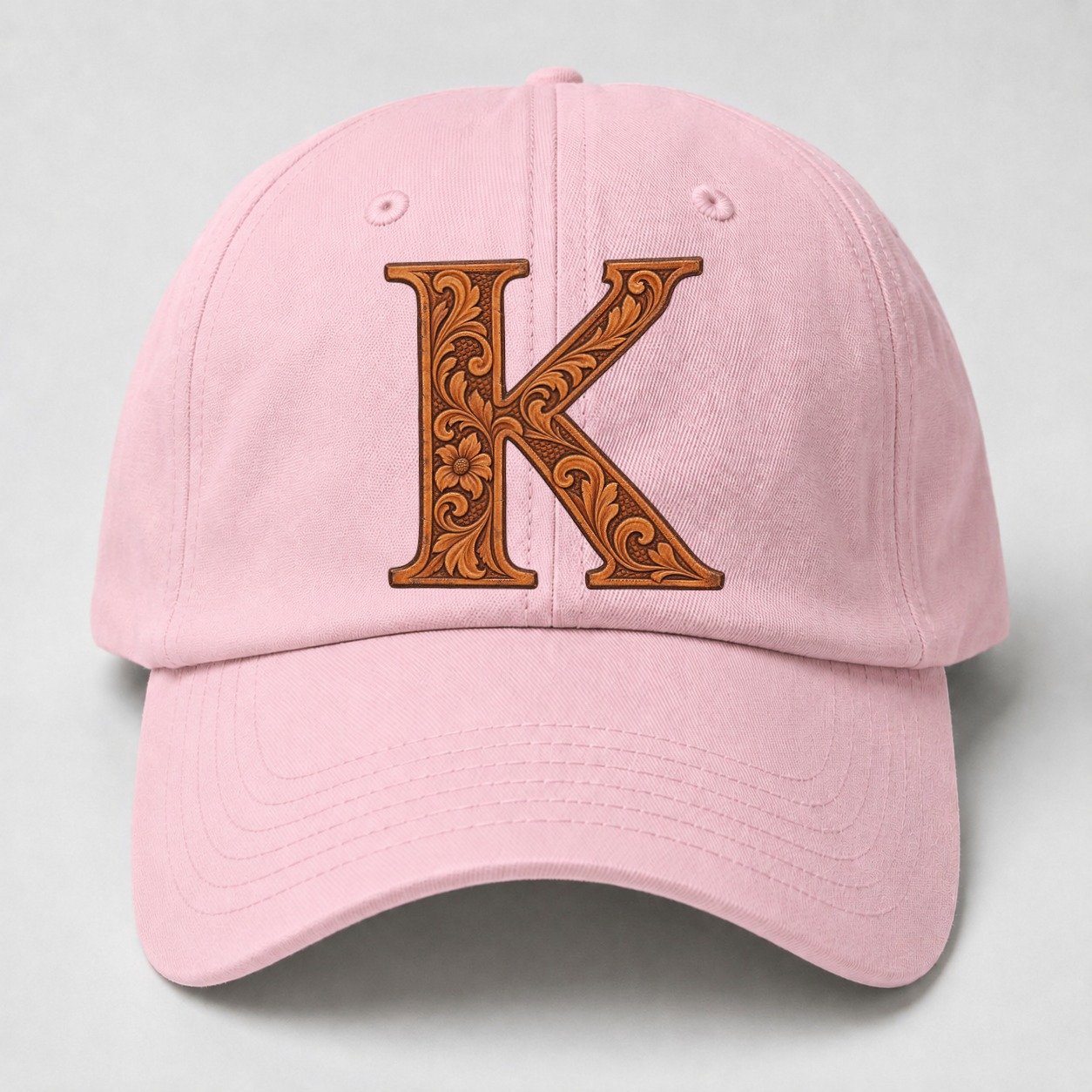 Tooled Leather K Monogram Baseball Cap – Pink
