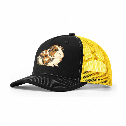 Guinea Pig Rosette Crown Small Pet Logos Trucker Hat – Black Yellow