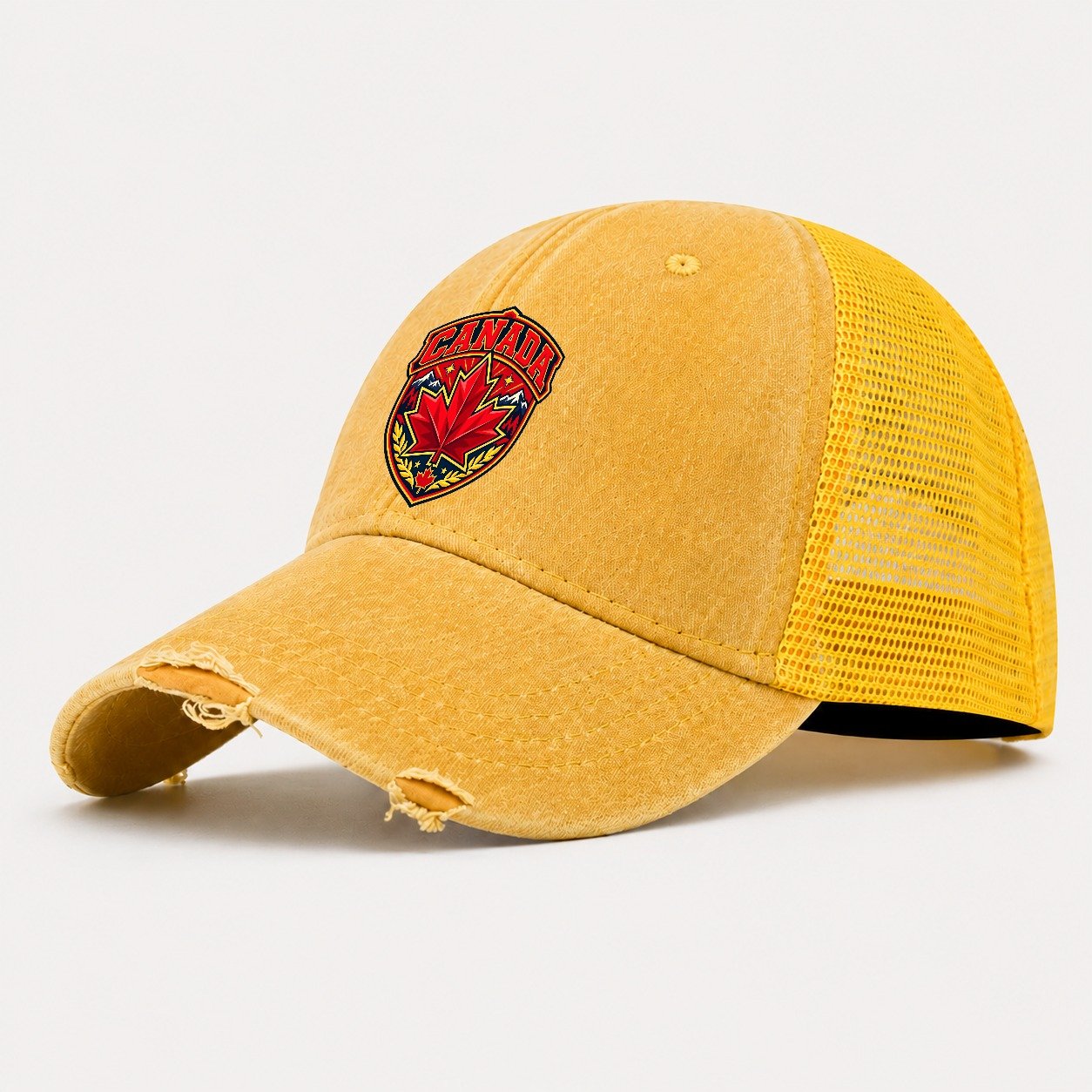 Canada Retro Badge Country Logos Washed Trucker Hat – Yellow