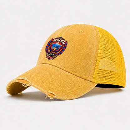 Armenia Retro Badge Country Logos Washed Trucker Hat – Yellow
