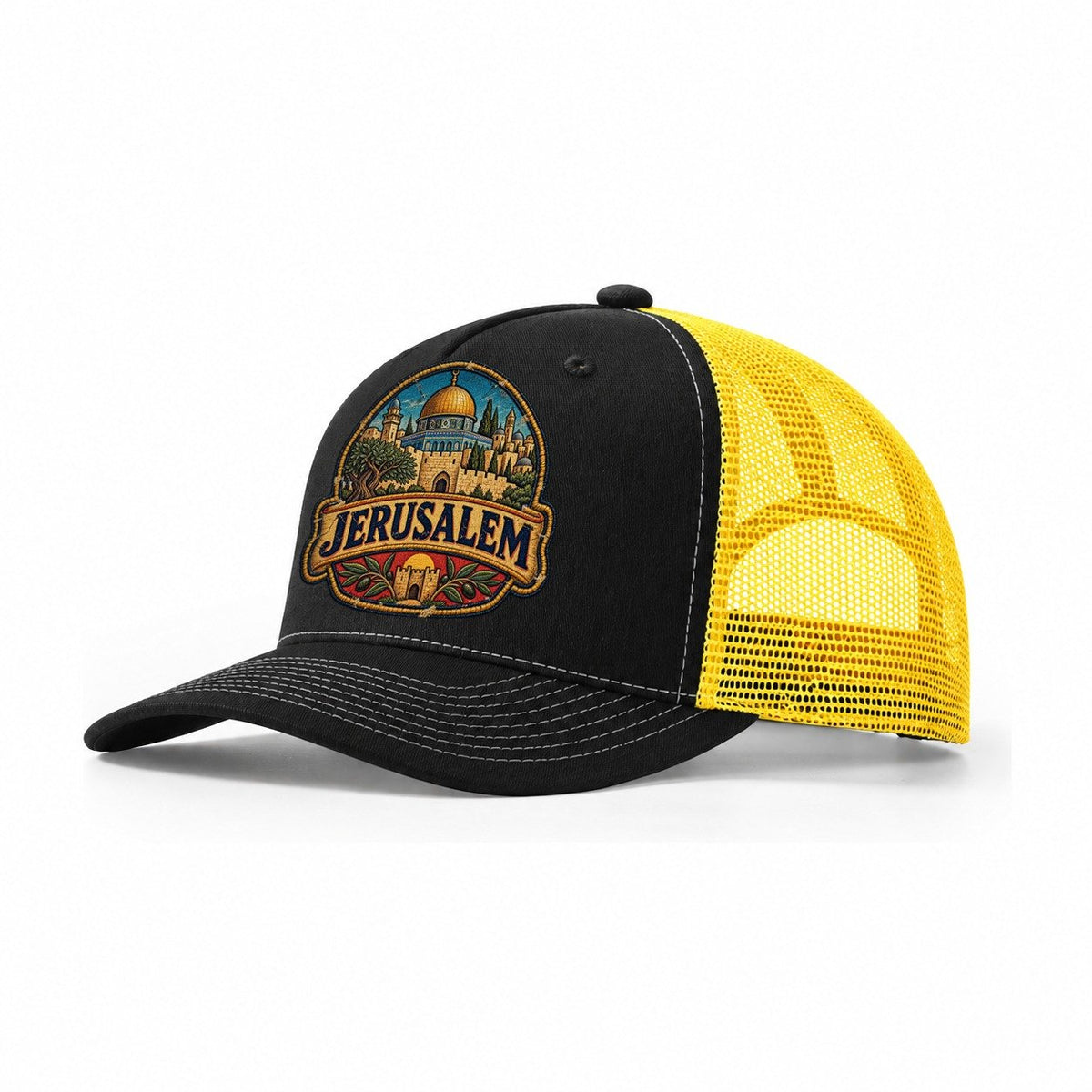 Jerusalem Travel Patch Jerusalem Trucker Hat – Black Yellow