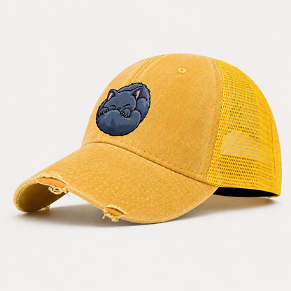 British Shorthair Sleeping Peeking Cats Washed Trucker Hat – Yellow